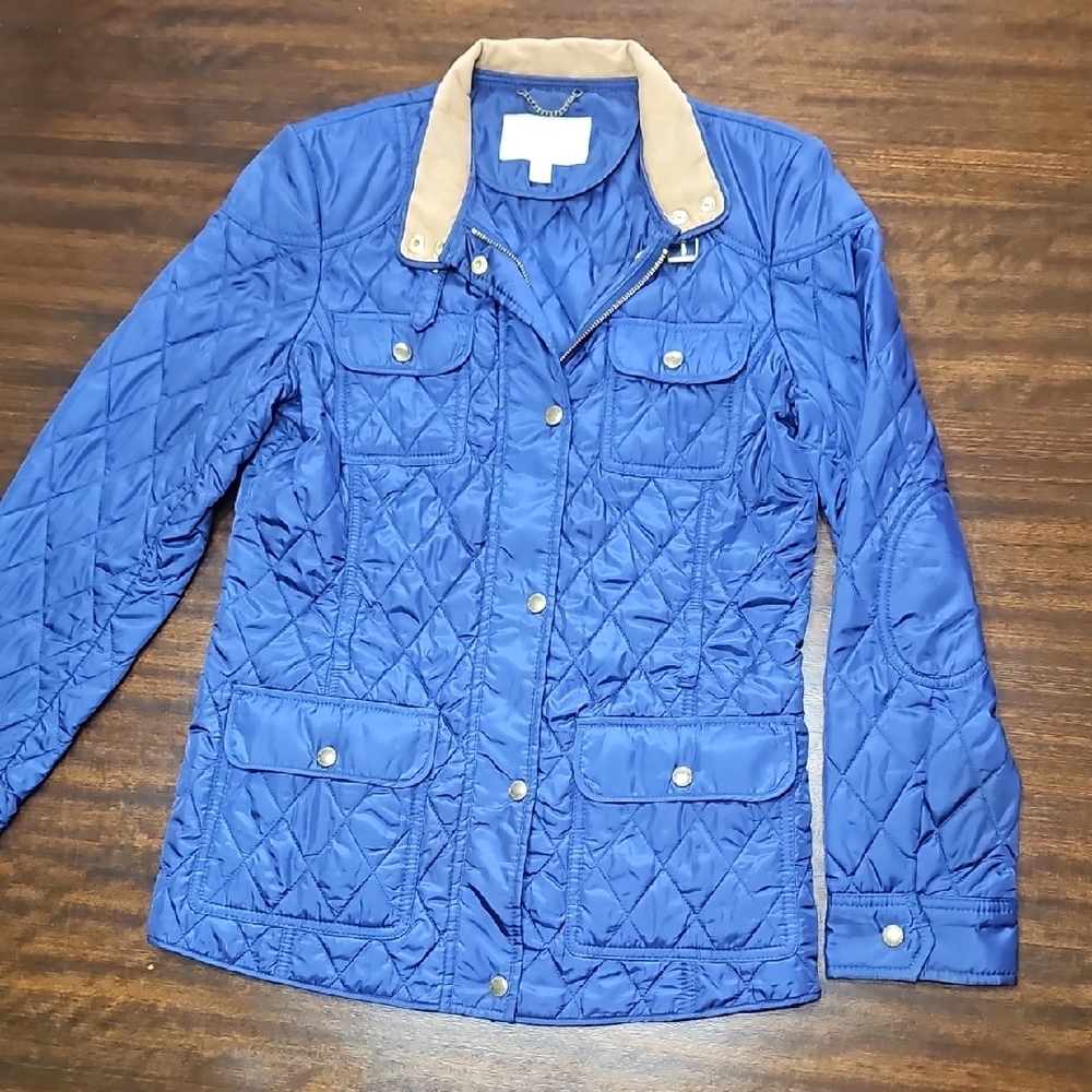 Banana Republic Blue Quilted Utility Jacket with Tan Accents